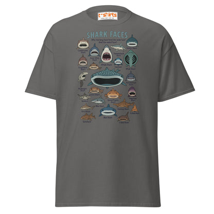 Shark Faces T-Shirt | Funny Cartoon Ocean Tee - Charcoal - T-Shirts Online