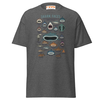 Shark Faces T-Shirt | Funny Cartoon Ocean Tee - Dark Heather - T-Shirts Online