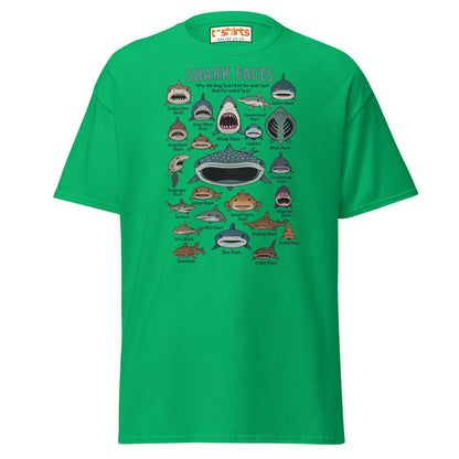 Shark Faces T-Shirt | Funny Cartoon Ocean Tee - Irish Green - T-Shirts Online