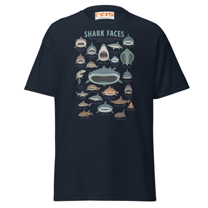 Shark Faces T-Shirt | Funny Cartoon Ocean Tee - Navy - T-Shirts Online