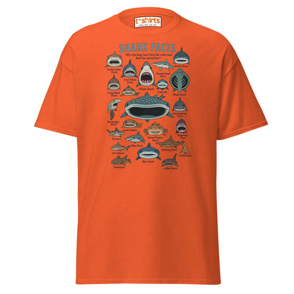 Shark Faces T-Shirt | Funny Cartoon Ocean Tee - Orange - T-Shirts Online