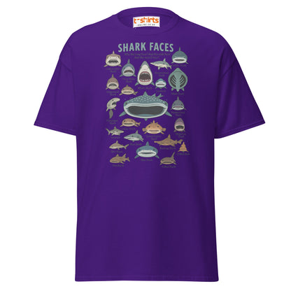 Shark Faces T-Shirt | Funny Cartoon Ocean Tee - Purple - T-Shirts Online