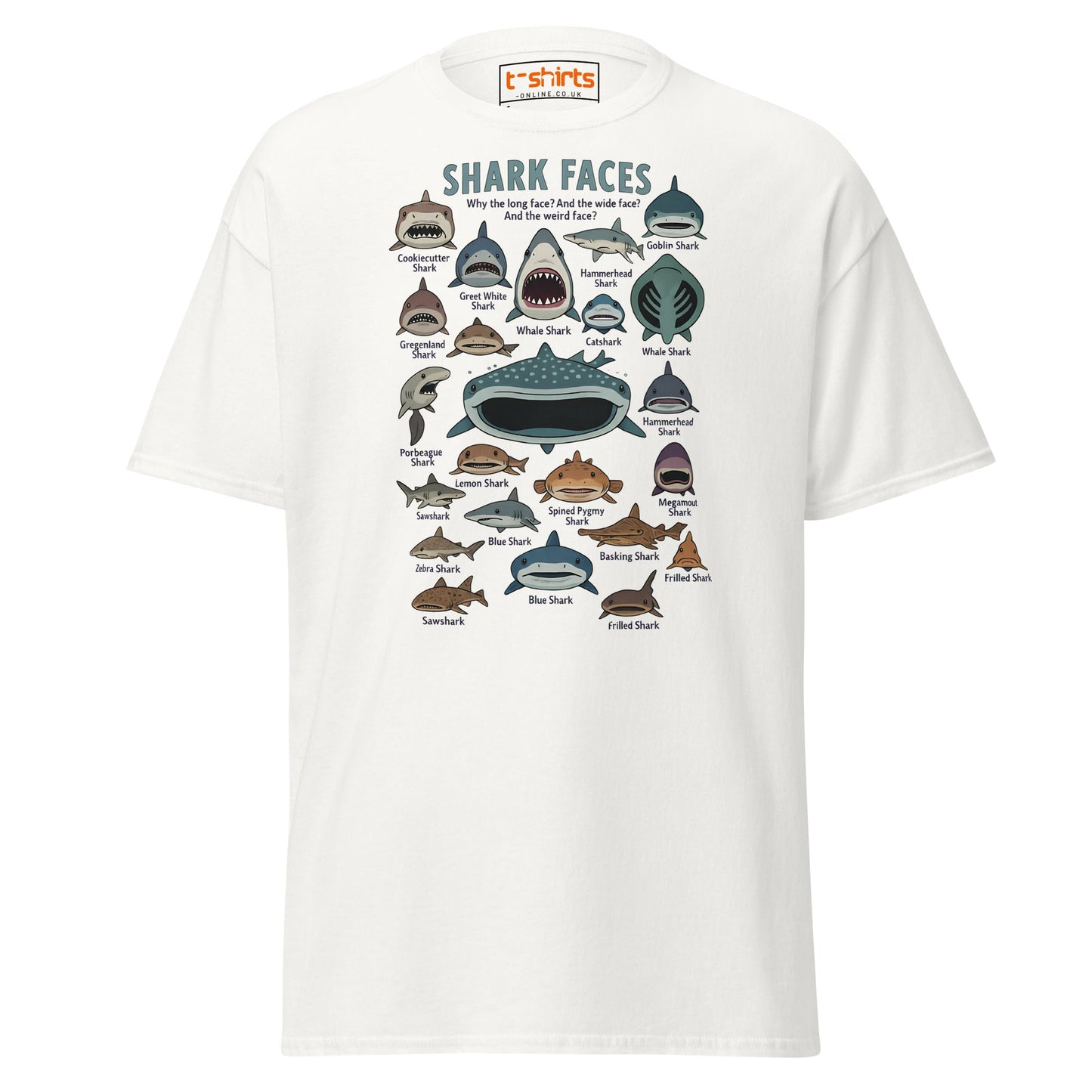 Shark Faces T-Shirt | Funny Cartoon Ocean Tee - White - T-Shirts Online