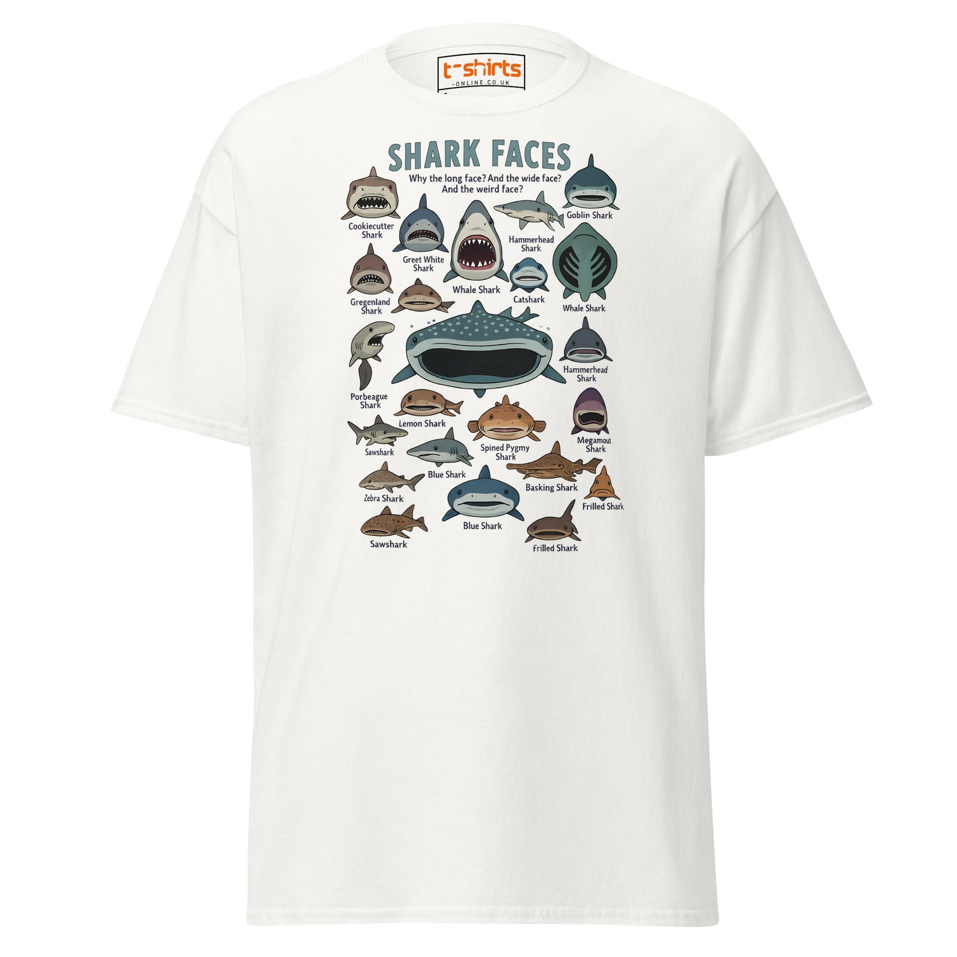 Shark Faces T-Shirt | Funny Cartoon Ocean Tee - White - T-Shirts Online