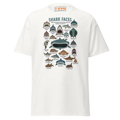Shark Faces T-Shirt | Funny Cartoon Ocean Tee - White - T-Shirts Online