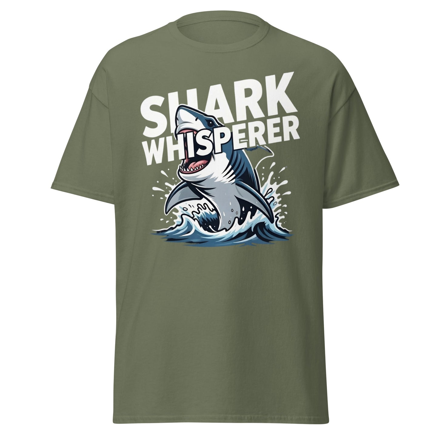 Shark Whisperer T-Shirt - Funny Great White Graphic Tee - Military Green - T-Shirts Online