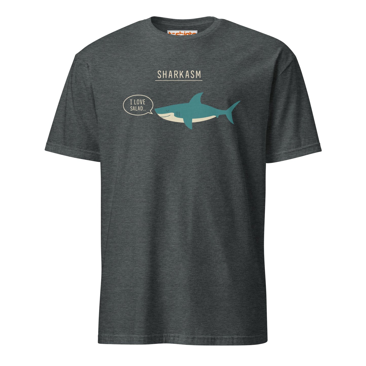 Sharkasm T-Shirt – Funny Sarcastic Shark Tee - Dark Heather - T-Shirts Online