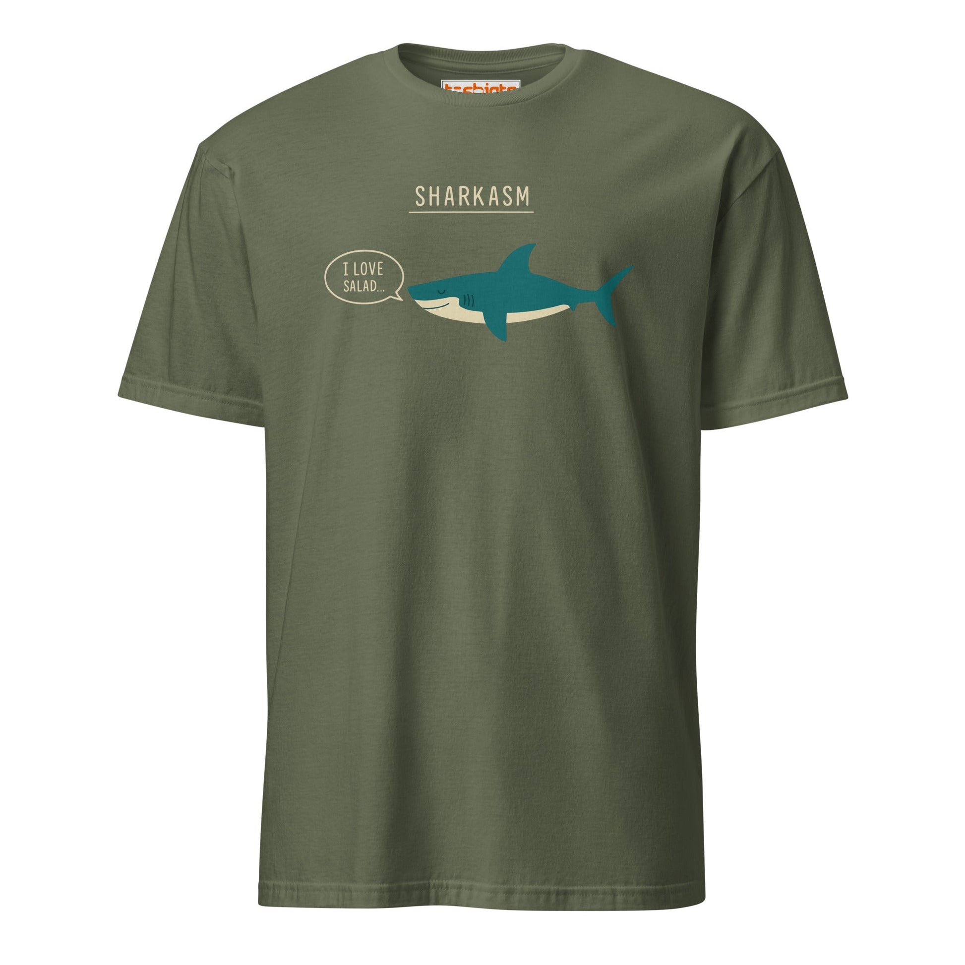 Sharkasm T-Shirt – Funny Sarcastic Shark Tee - Military Green - T-Shirts Online