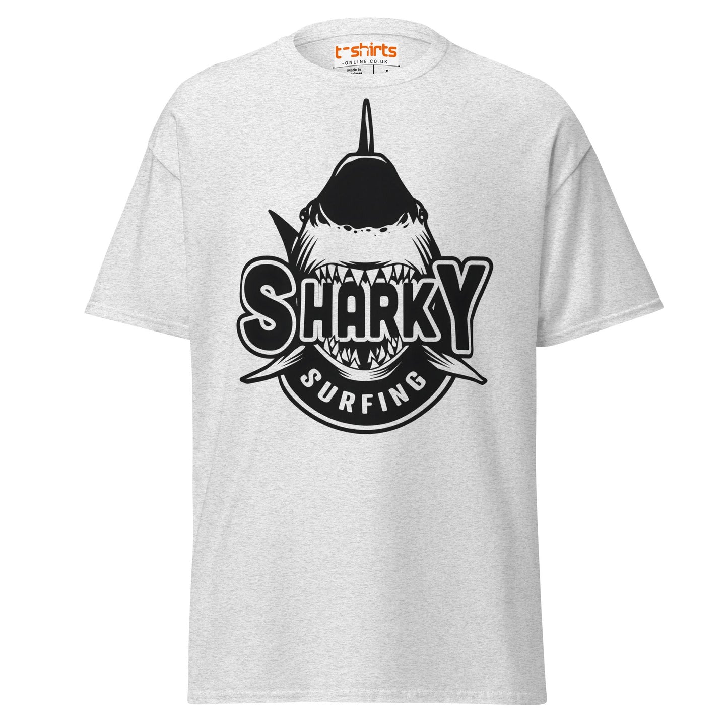 Sharky Surfing T-Shirt – Cool Ocean Adventure Tee - Ash - T-Shirts Online