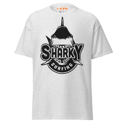 Sharky Surfing T-Shirt – Cool Ocean Adventure Tee - Ash - T-Shirts Online