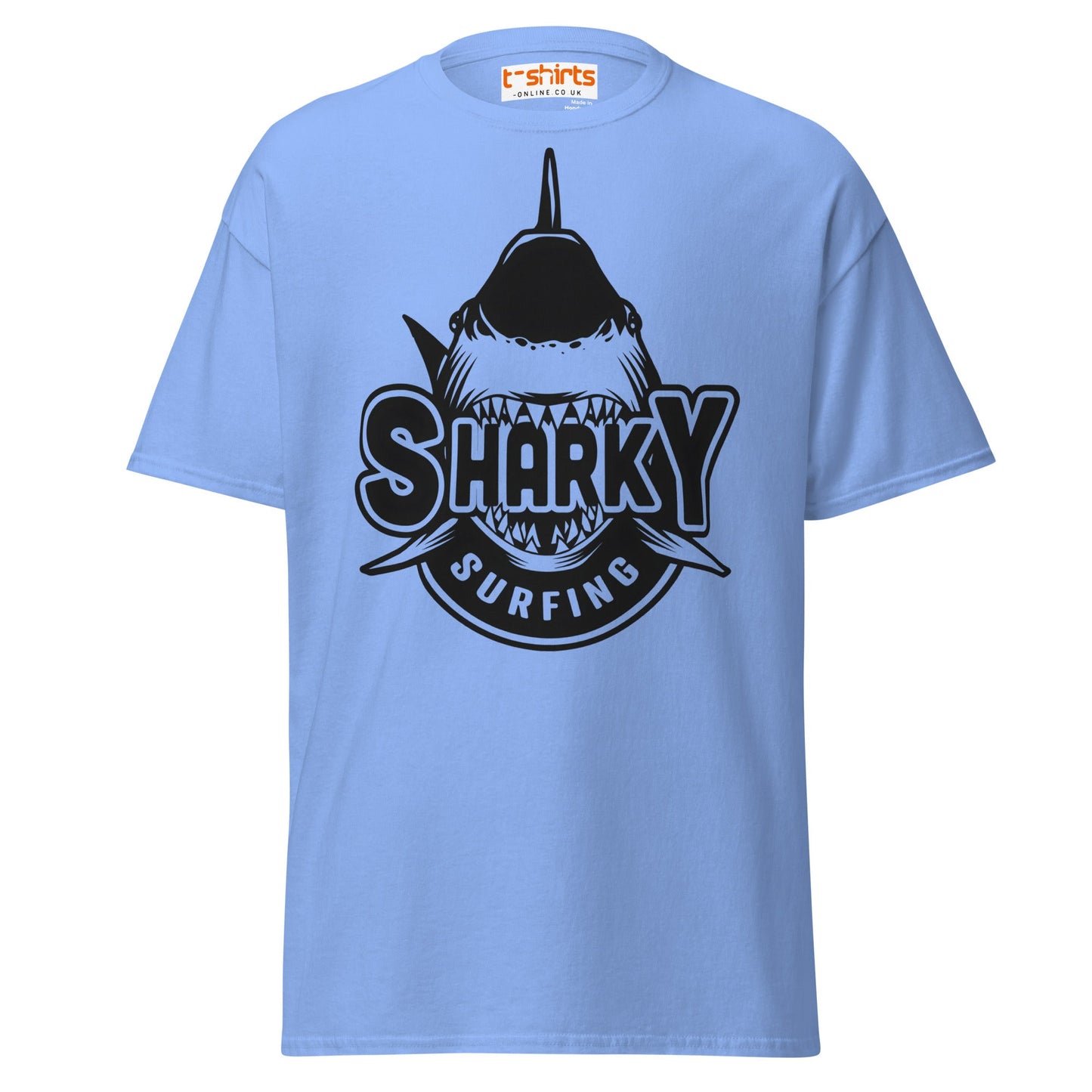 Sharky Surfing T-Shirt – Cool Ocean Adventure Tee - Carolina Blue - T-Shirts Online