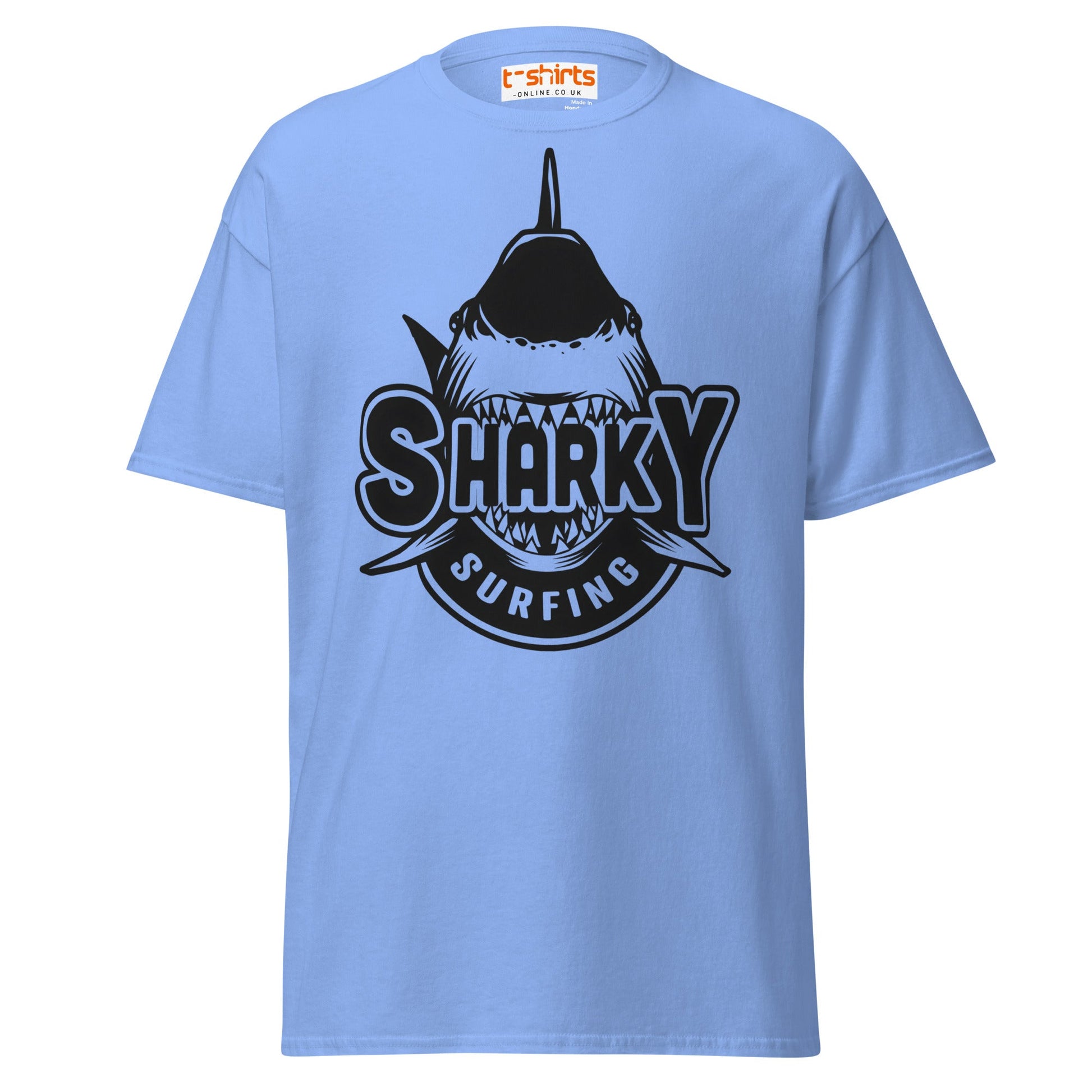 Sharky Surfing T-Shirt – Cool Ocean Adventure Tee - Carolina Blue - T-Shirts Online
