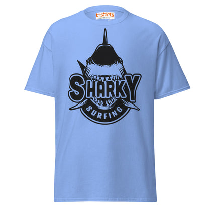 Sharky Surfing T-Shirt – Cool Ocean Adventure Tee - Carolina Blue - T-Shirts Online