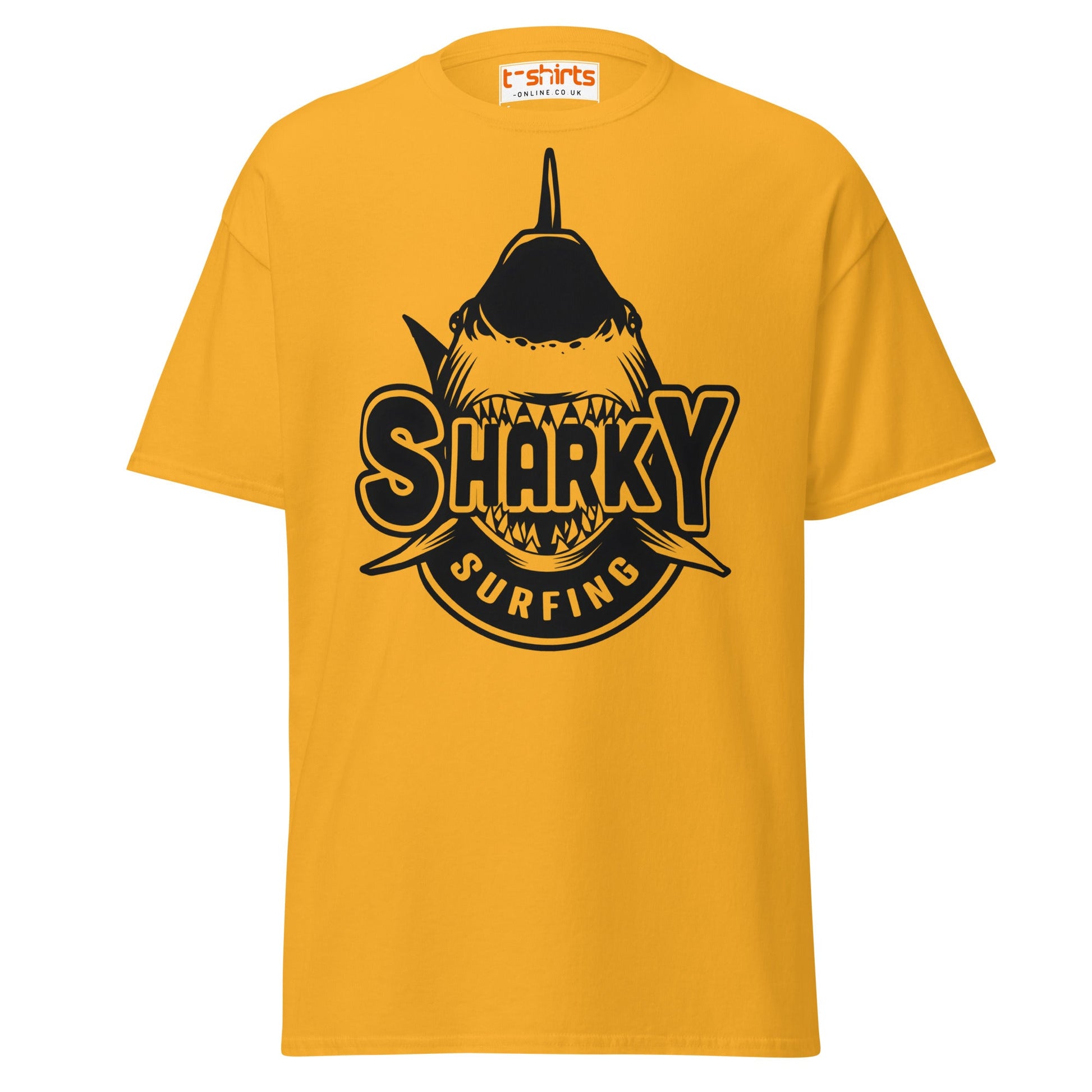 Sharky Surfing T-Shirt – Cool Ocean Adventure Tee - Gold - T-Shirts Online