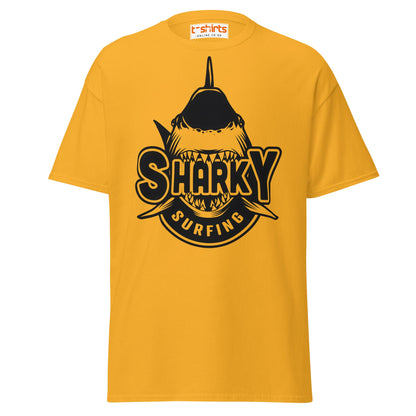 Sharky Surfing T-Shirt – Cool Ocean Adventure Tee - Gold - T-Shirts Online