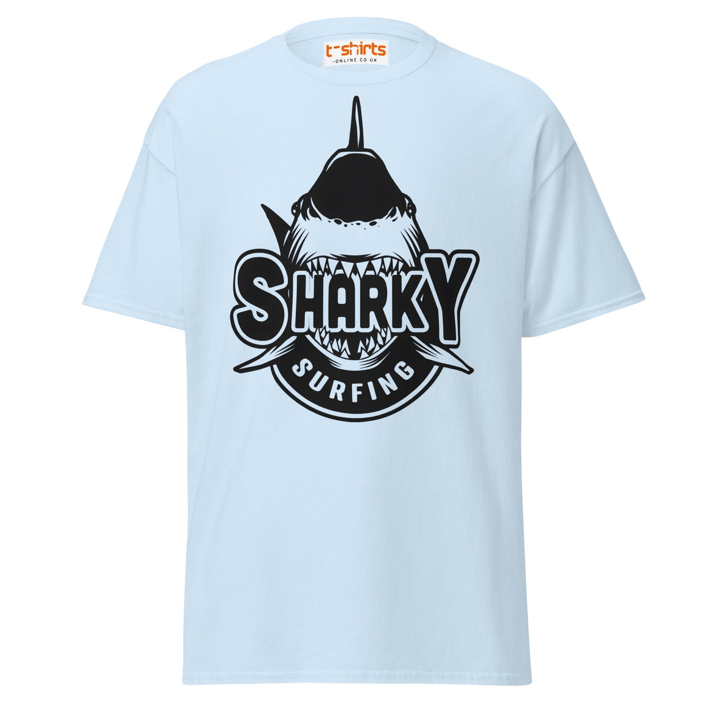 Sharky Surfing T-Shirt – Cool Ocean Adventure Tee - Light Blue - T-Shirts Online