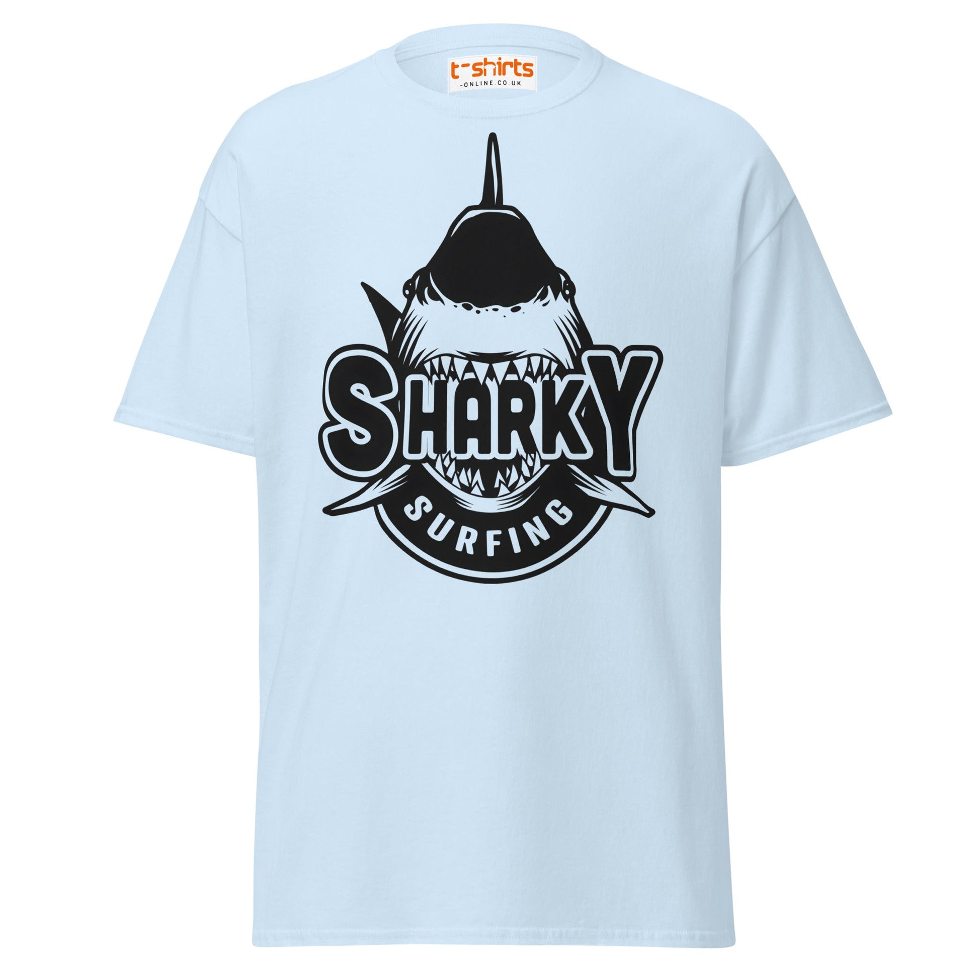 Sharky Surfing T-Shirt – Cool Ocean Adventure Tee - Light Blue - T-Shirts Online