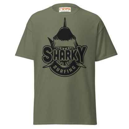 Sharky Surfing T-Shirt – Cool Ocean Adventure Tee - Military Green - T-Shirts Online