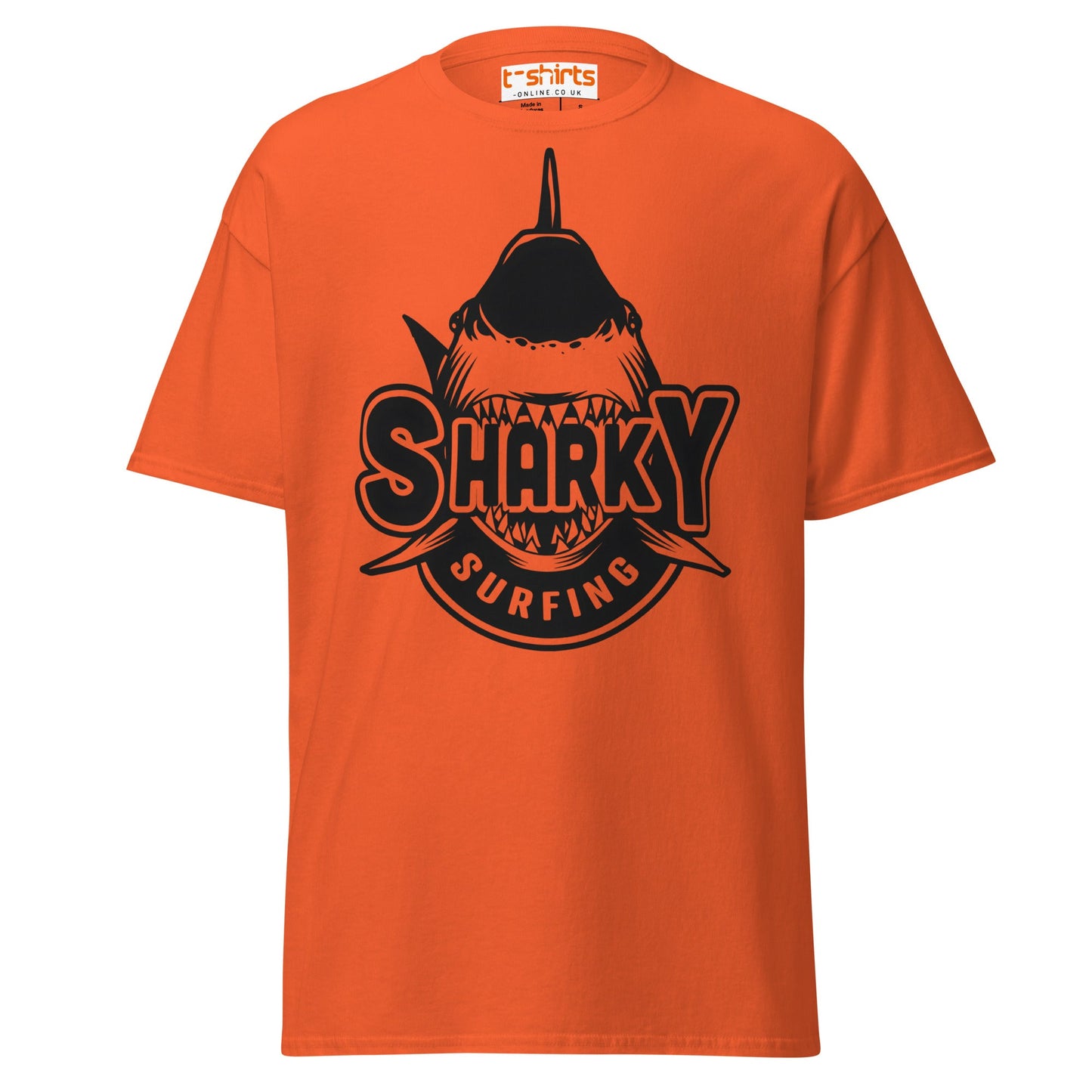 Sharky Surfing T-Shirt – Cool Ocean Adventure Tee - Orange - T-Shirts Online