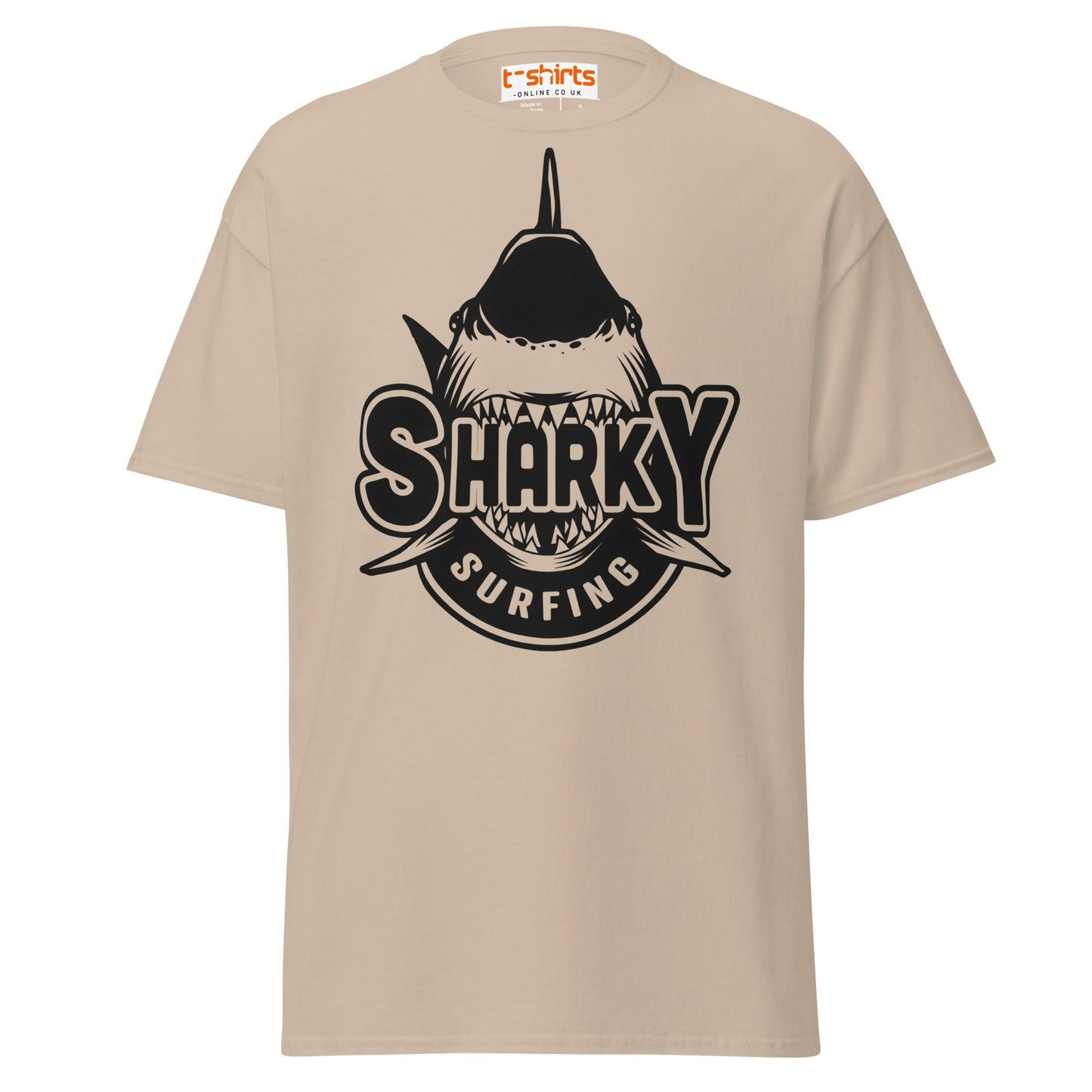 Sharky Surfing T-Shirt – Cool Ocean Adventure Tee - Sand - T-Shirts Online