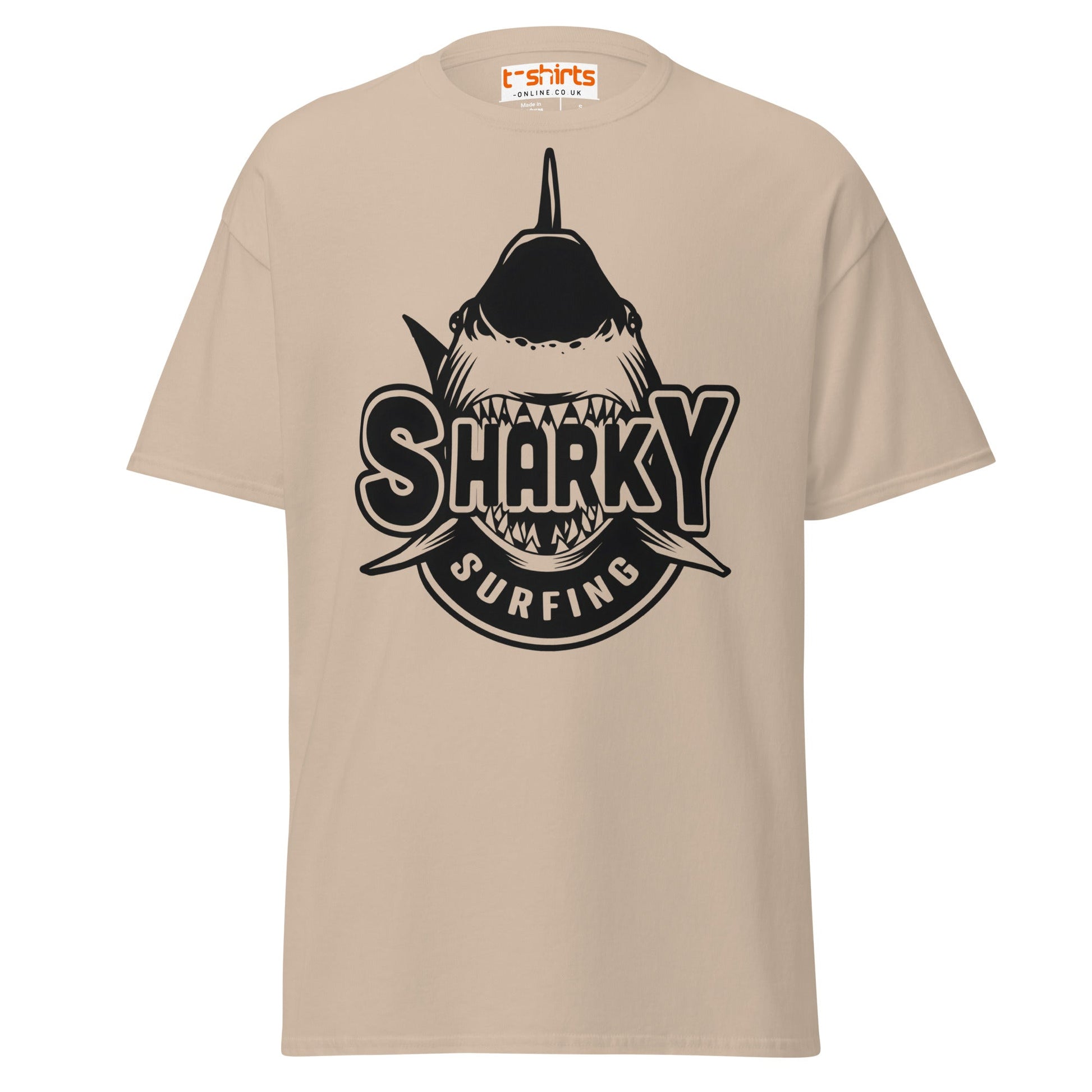 Sharky Surfing T-Shirt – Cool Ocean Adventure Tee - Sand - T-Shirts Online
