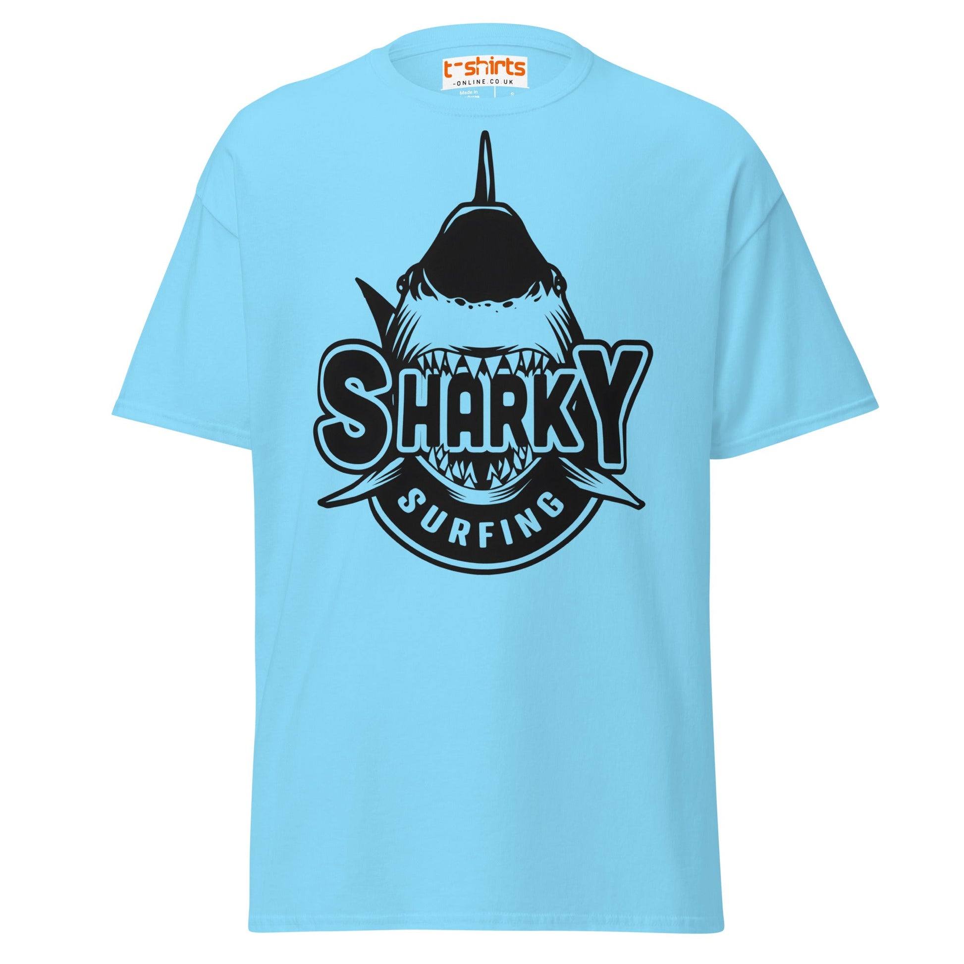 Sharky Surfing T-Shirt – Cool Ocean Adventure Tee - Sky - T-Shirts Online