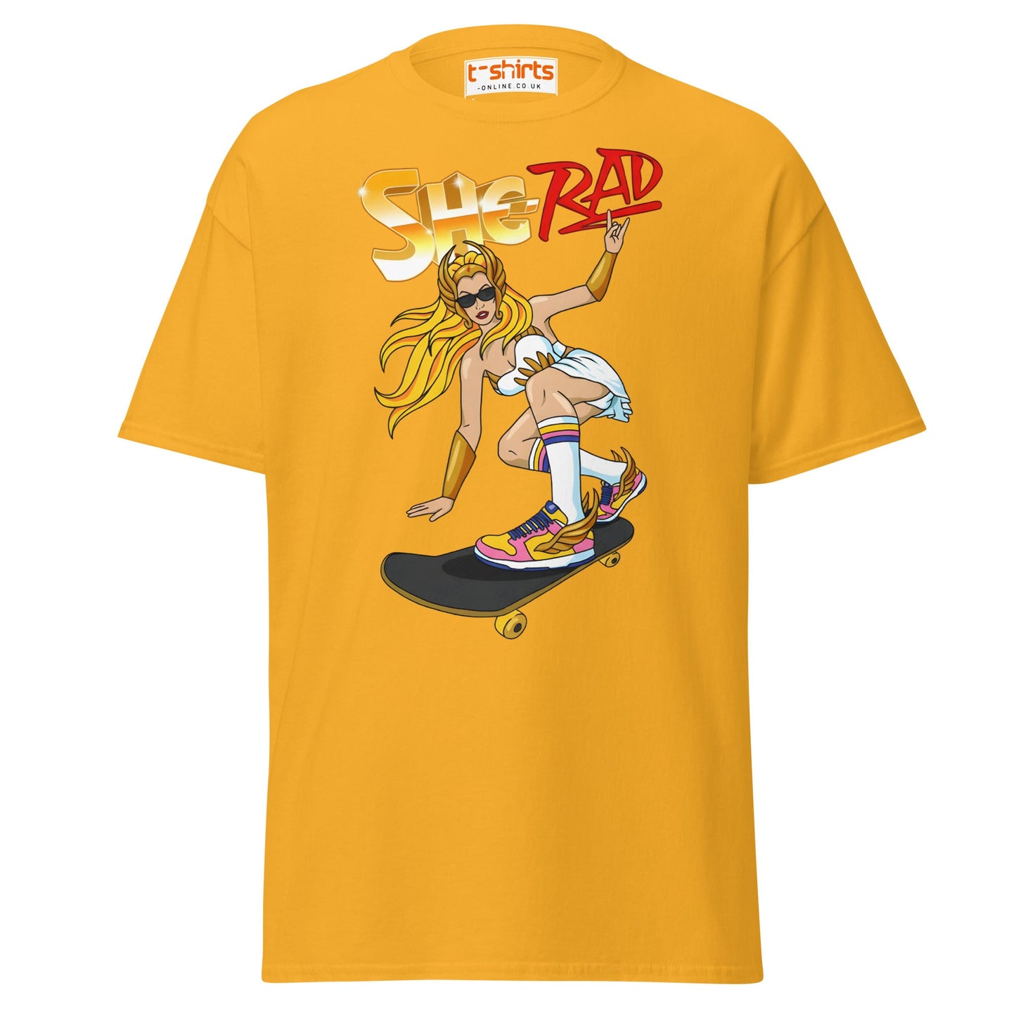 She - Rad Skateboard T-Shirt – Retro Cool Girl Tee - Gold - T-Shirts Online