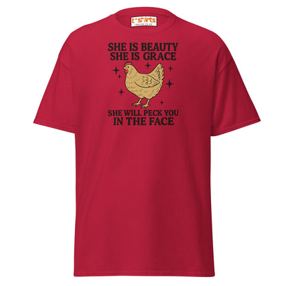 She Will Peck You T-Shirt – Funny Chicken Humor Tee - Cardinal - T-Shirts Online