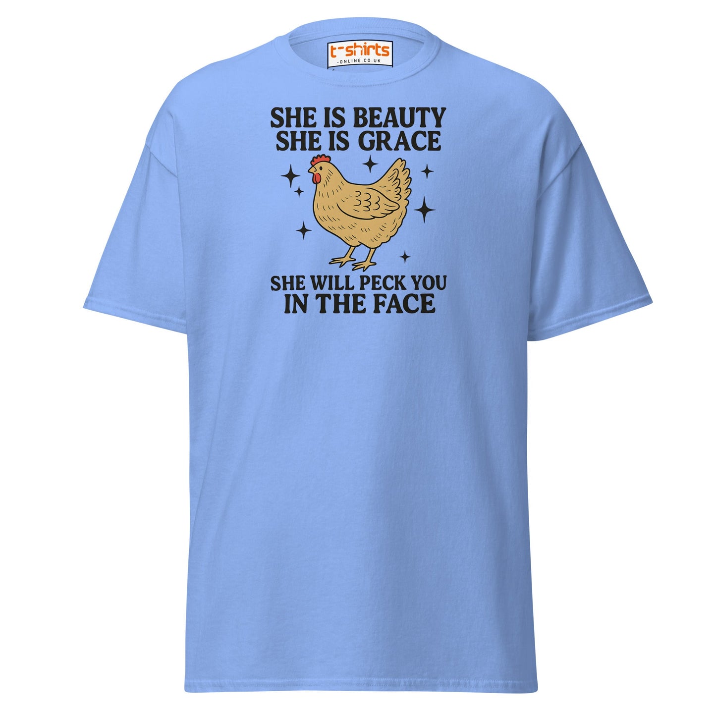 She Will Peck You T-Shirt – Funny Chicken Humor Tee - Carolina Blue - T-Shirts Online
