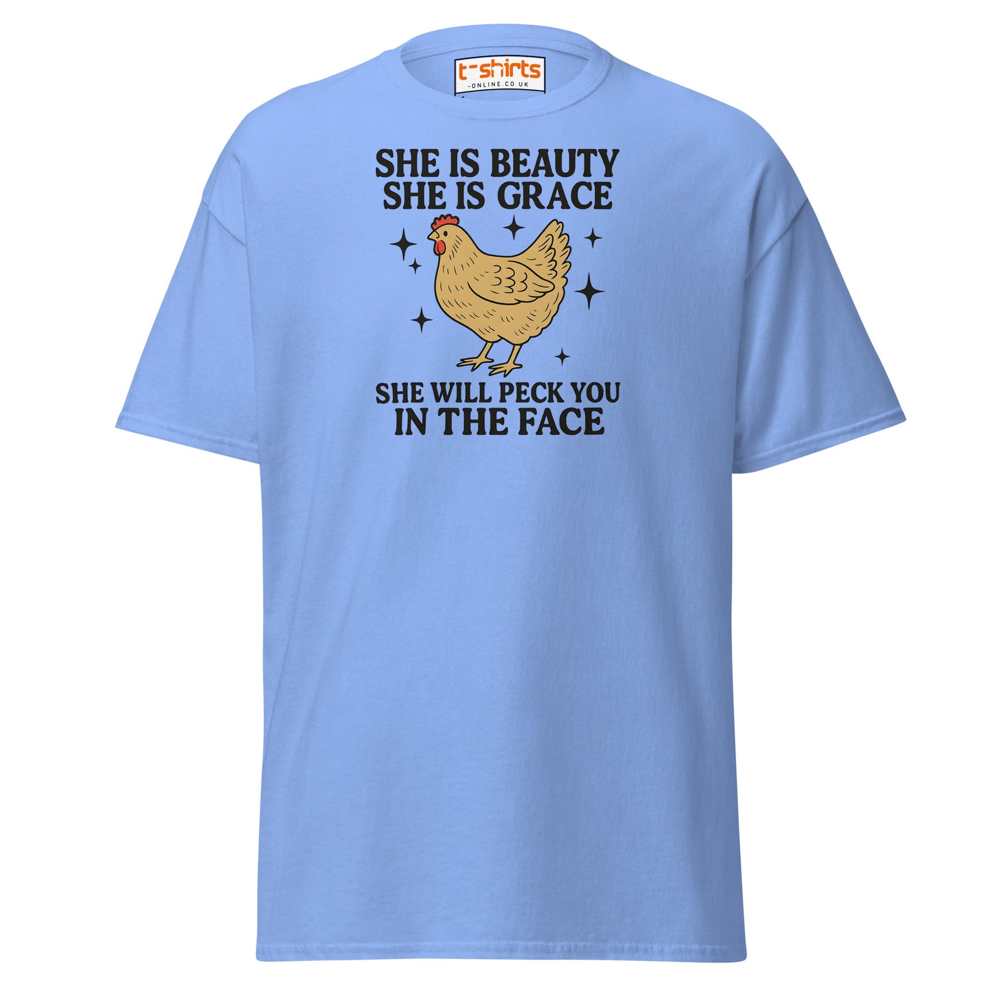 She Will Peck You T-Shirt – Funny Chicken Humor Tee - Carolina Blue - T-Shirts Online