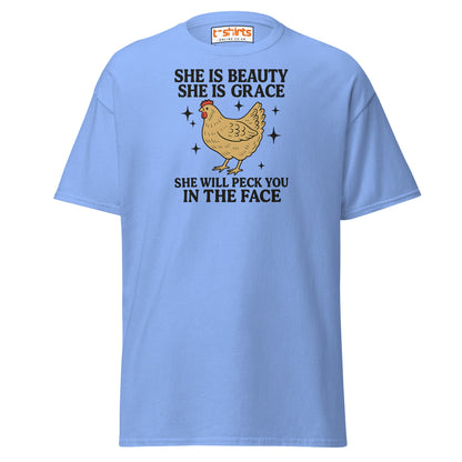 She Will Peck You T-Shirt – Funny Chicken Humor Tee - Carolina Blue - T-Shirts Online