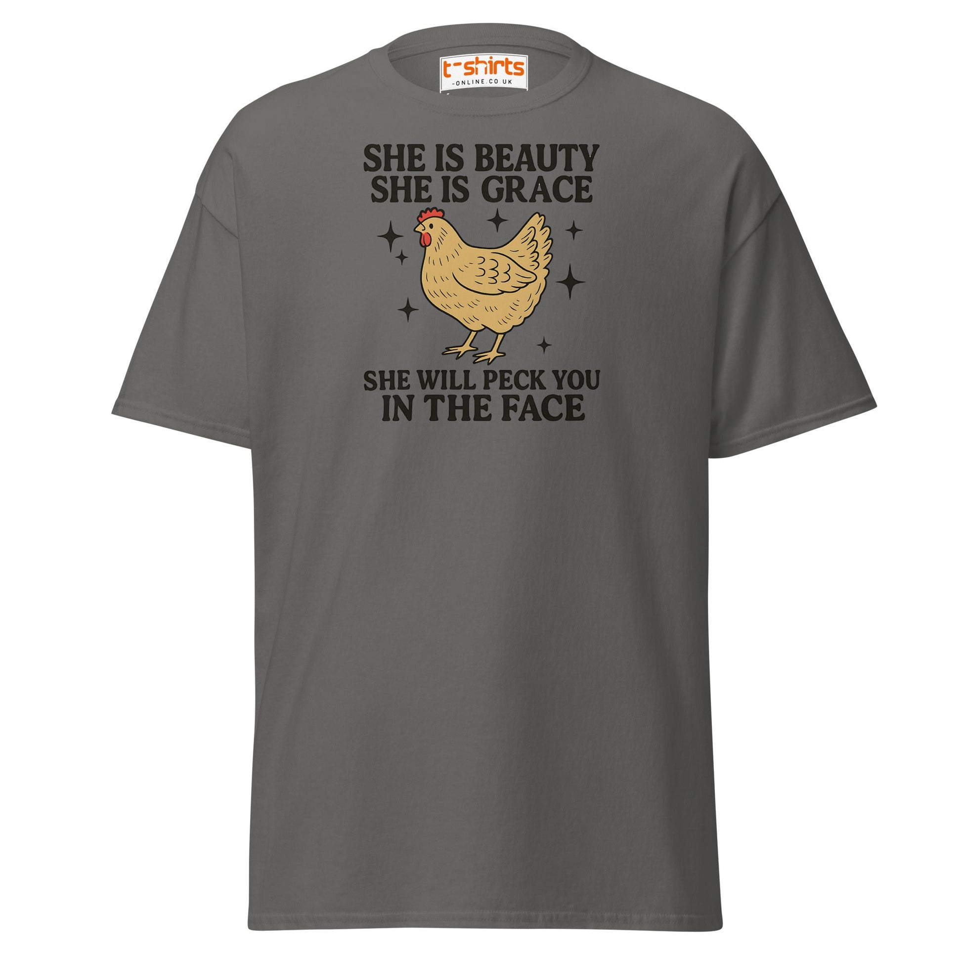 She Will Peck You T-Shirt – Funny Chicken Humor Tee - Charcoal - T-Shirts Online