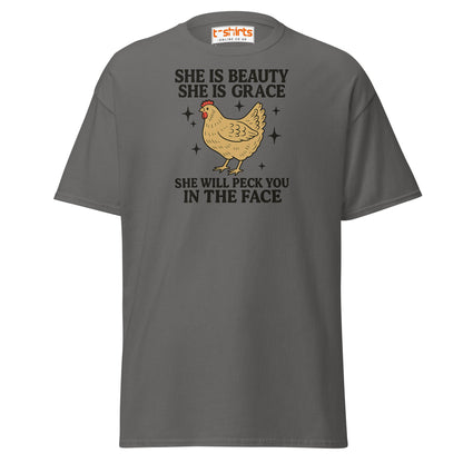 She Will Peck You T-Shirt – Funny Chicken Humor Tee - Charcoal - T-Shirts Online