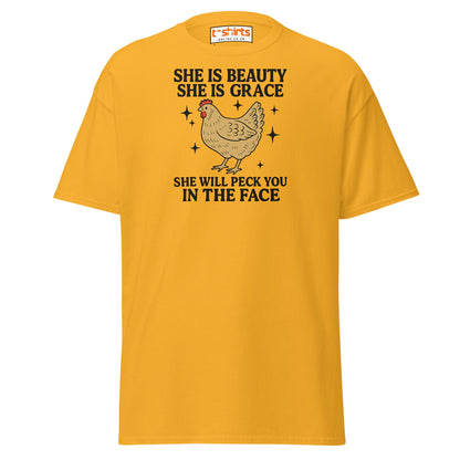 She Will Peck You T-Shirt – Funny Chicken Humor Tee - Gold - T-Shirts Online