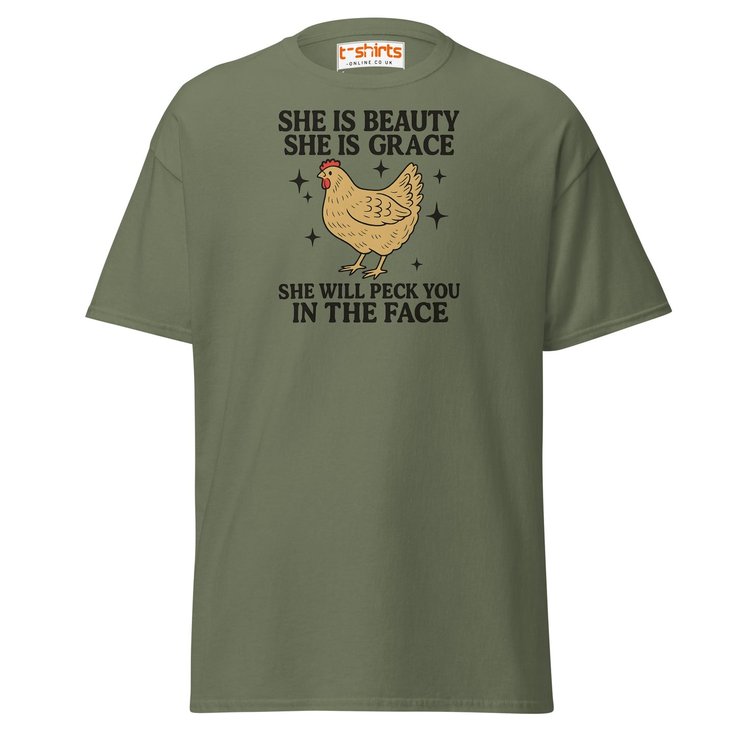 She Will Peck You T-Shirt – Funny Chicken Humor Tee - Military Green - T-Shirts Online