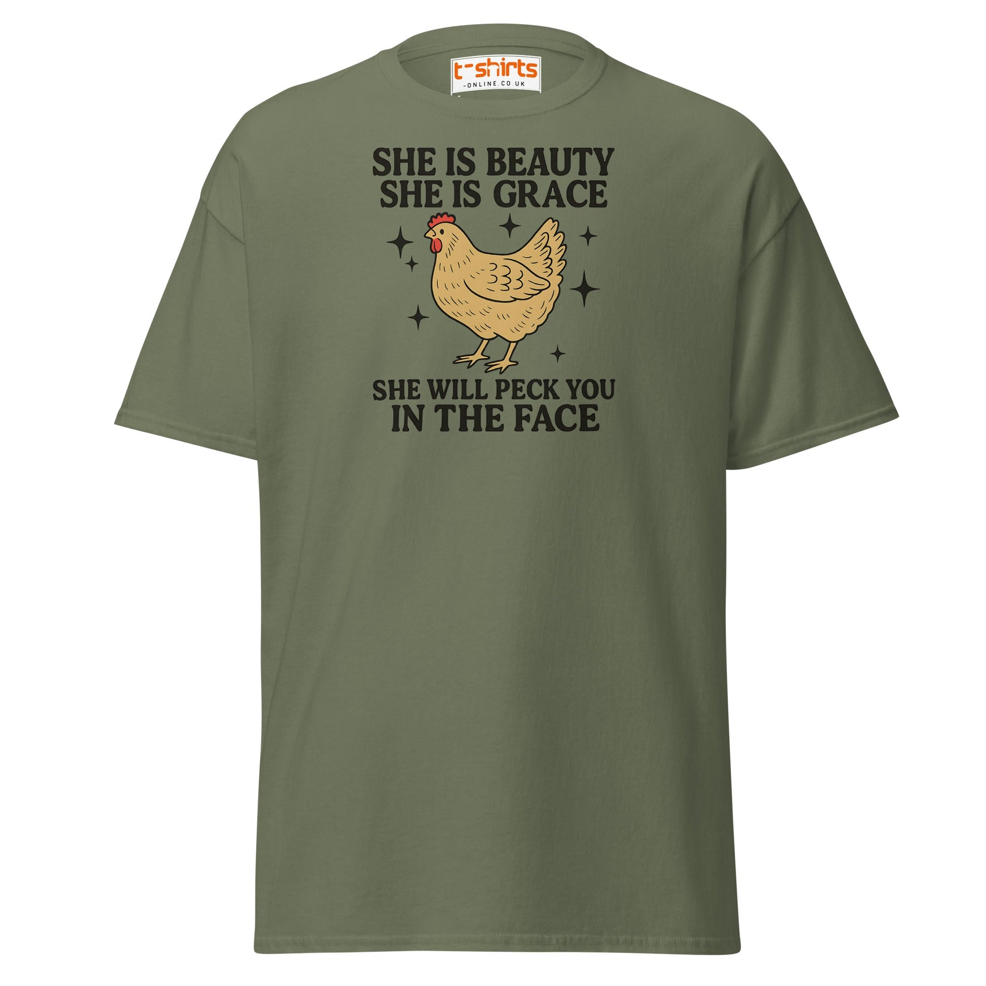She Will Peck You T-Shirt – Funny Chicken Humor Tee - Military Green - T-Shirts Online