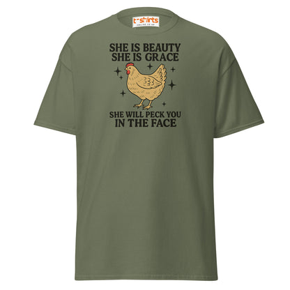 She Will Peck You T-Shirt – Funny Chicken Humor Tee - Military Green - T-Shirts Online