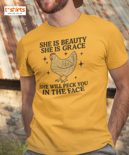 She Will Peck You T-Shirt – Funny Chicken Humor Tee - Navy - T-Shirts Online