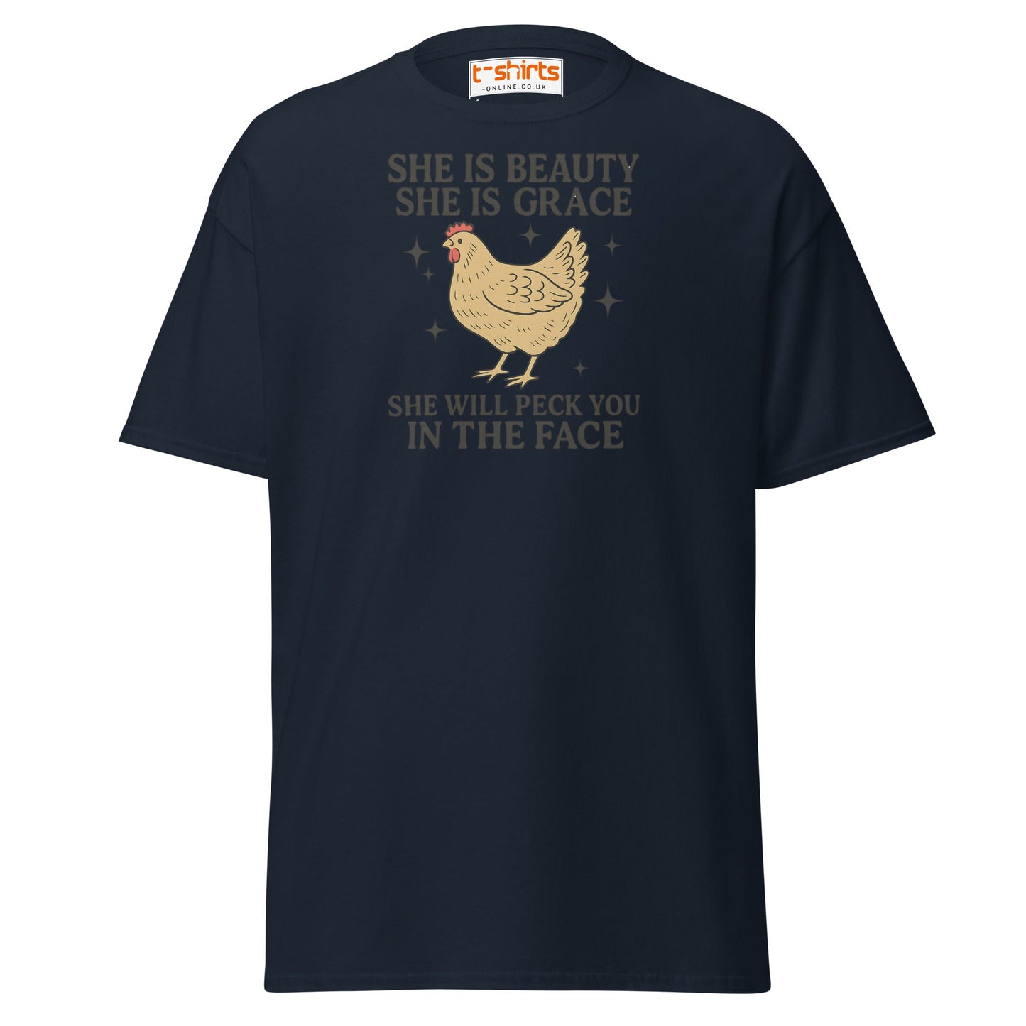 She Will Peck You T-Shirt – Funny Chicken Humor Tee - Navy - T-Shirts Online
