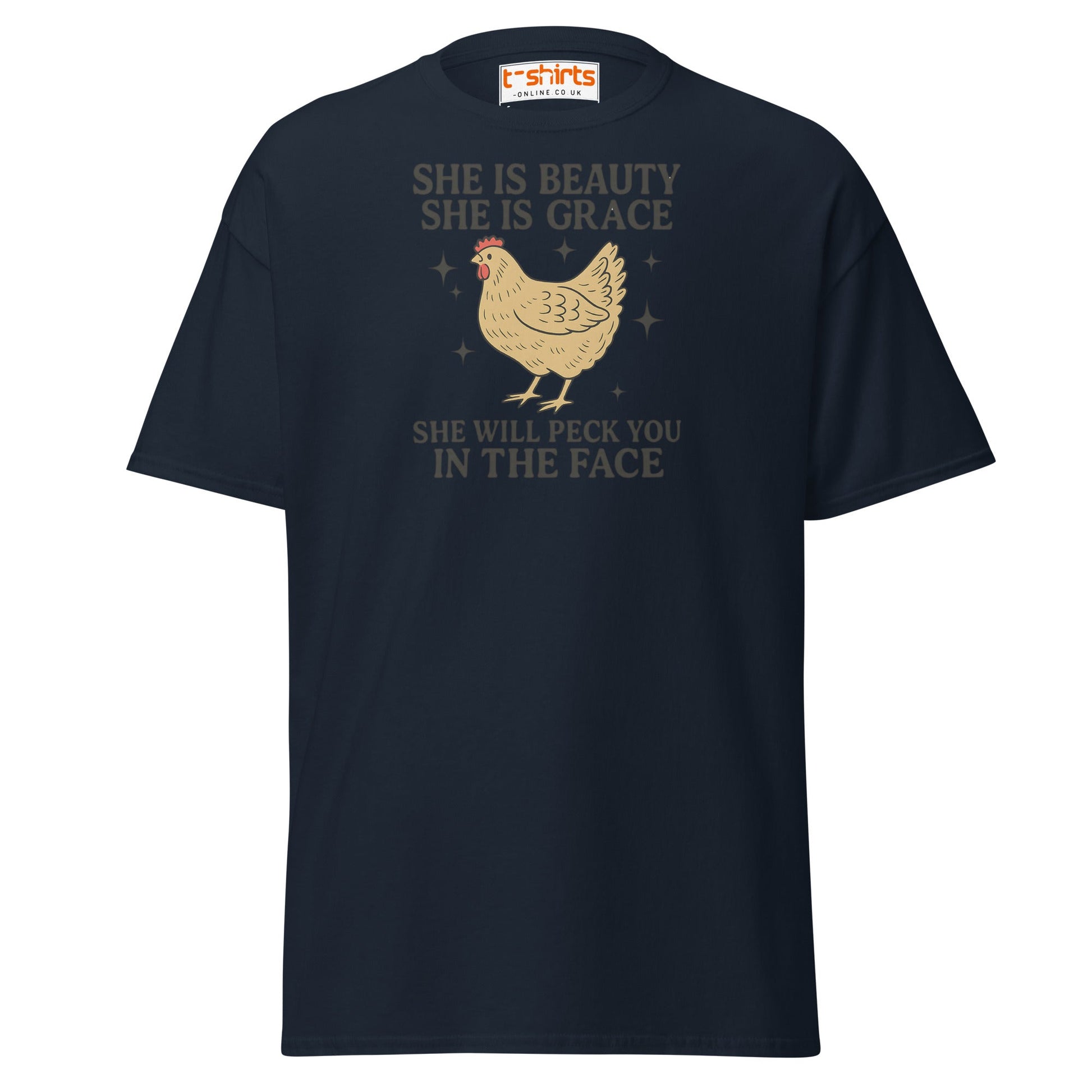 She Will Peck You T-Shirt – Funny Chicken Humor Tee - Navy - T-Shirts Online