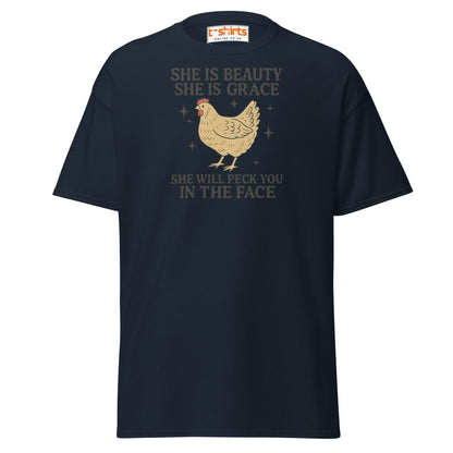She Will Peck You T-Shirt – Funny Chicken Humor Tee - Navy - T-Shirts Online