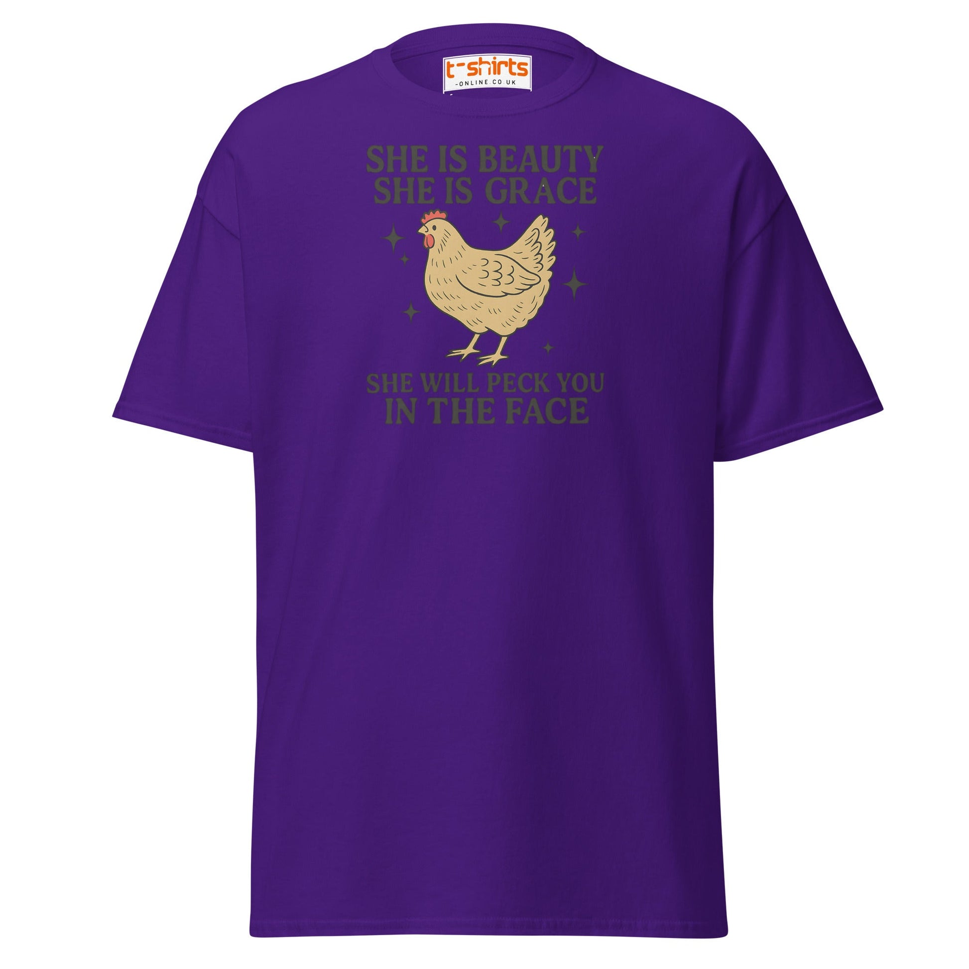 She Will Peck You T-Shirt – Funny Chicken Humor Tee - Purple - T-Shirts Online