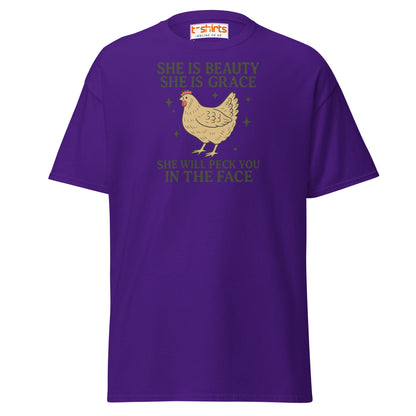 She Will Peck You T-Shirt – Funny Chicken Humor Tee - Purple - T-Shirts Online