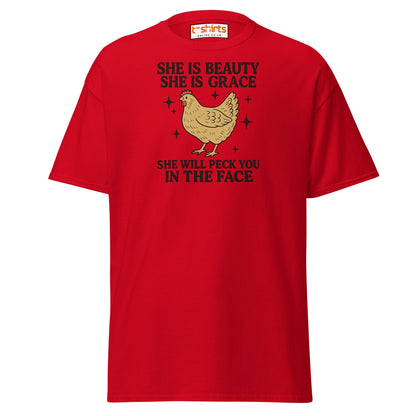 She Will Peck You T-Shirt – Funny Chicken Humor Tee - Red - T-Shirts Online