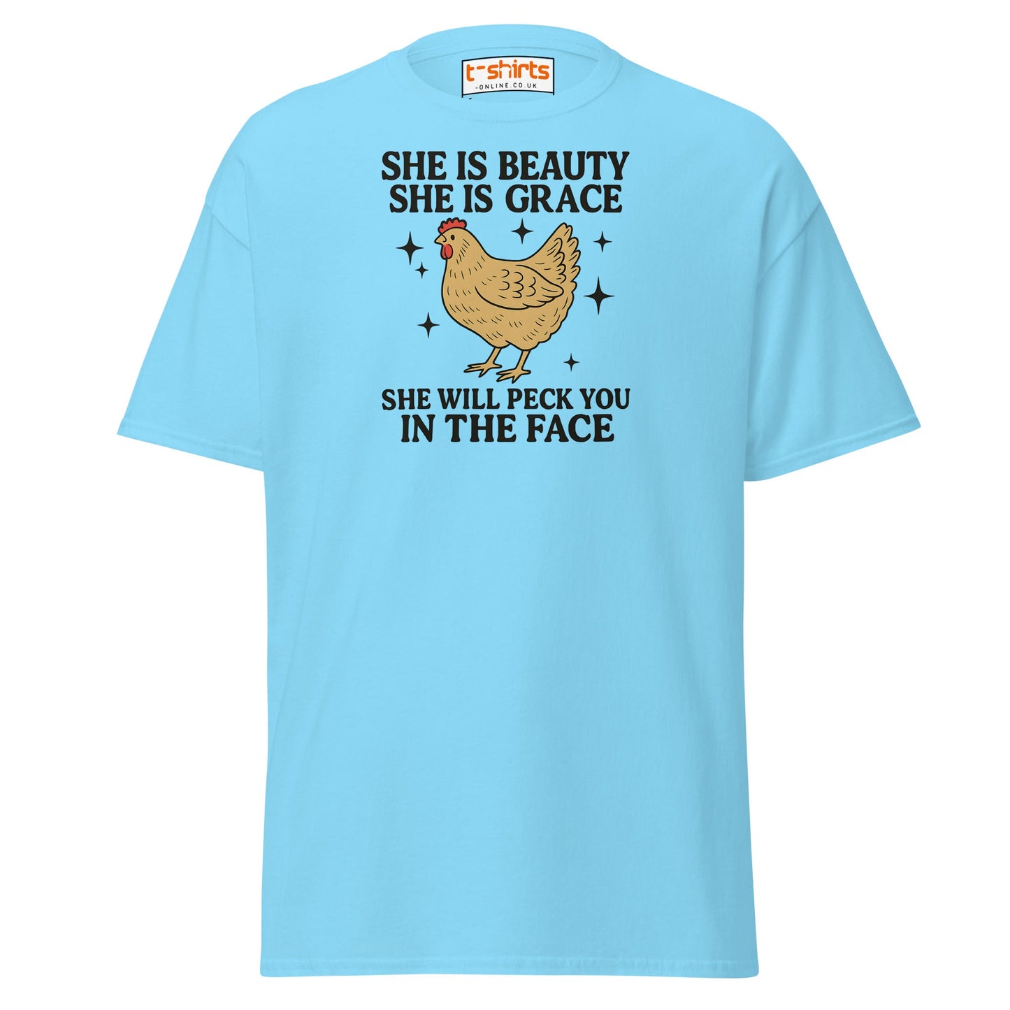 She Will Peck You T-Shirt – Funny Chicken Humor Tee - Sky - T-Shirts Online