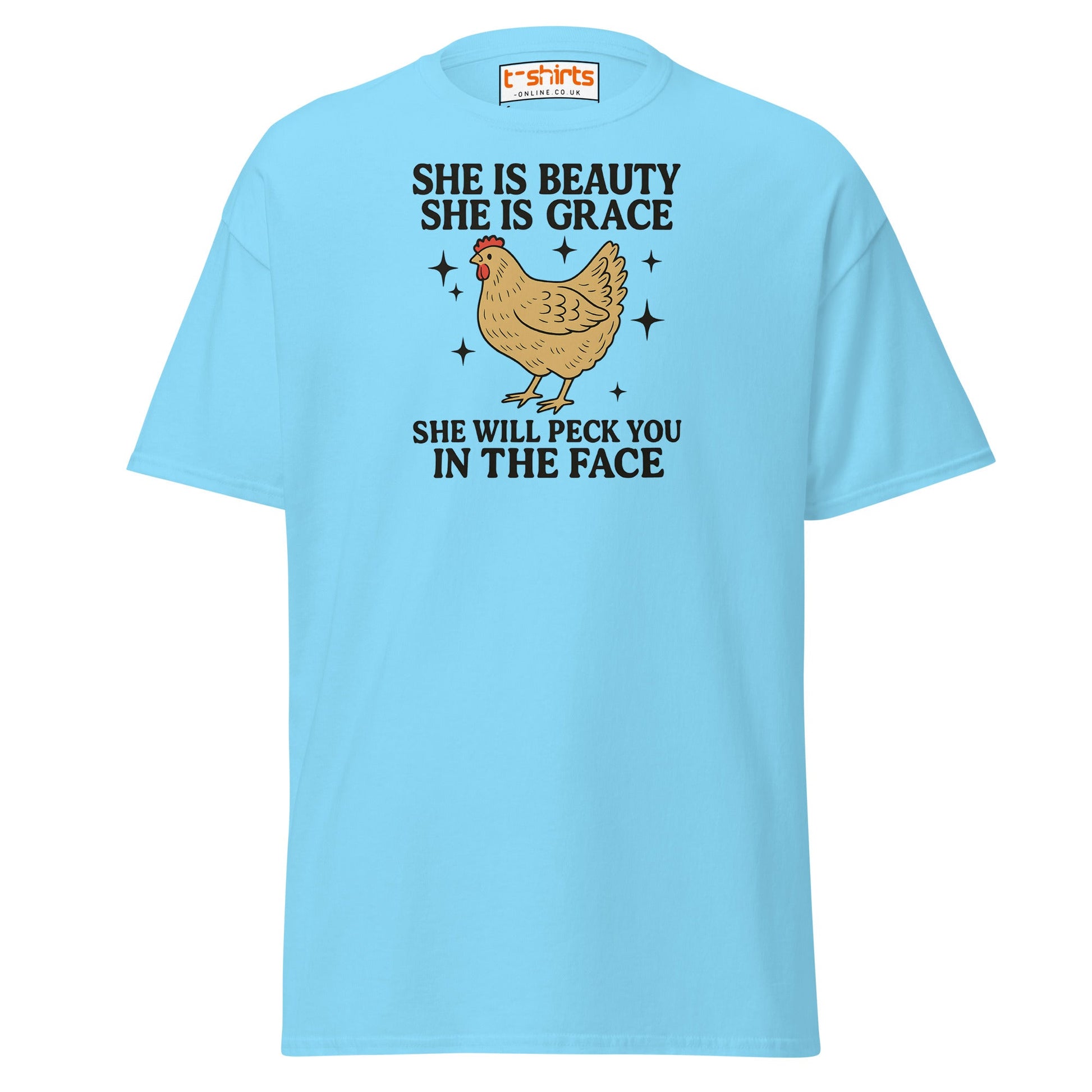 She Will Peck You T-Shirt – Funny Chicken Humor Tee - Sky - T-Shirts Online