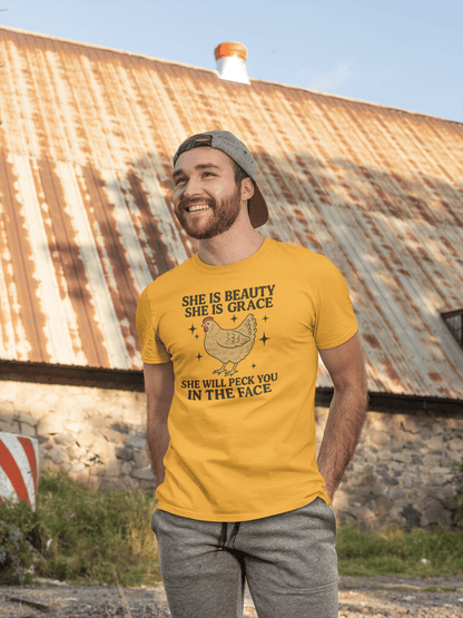 She Will Peck You T-Shirt – Funny Chicken Humor Tee - White - T-Shirts Online