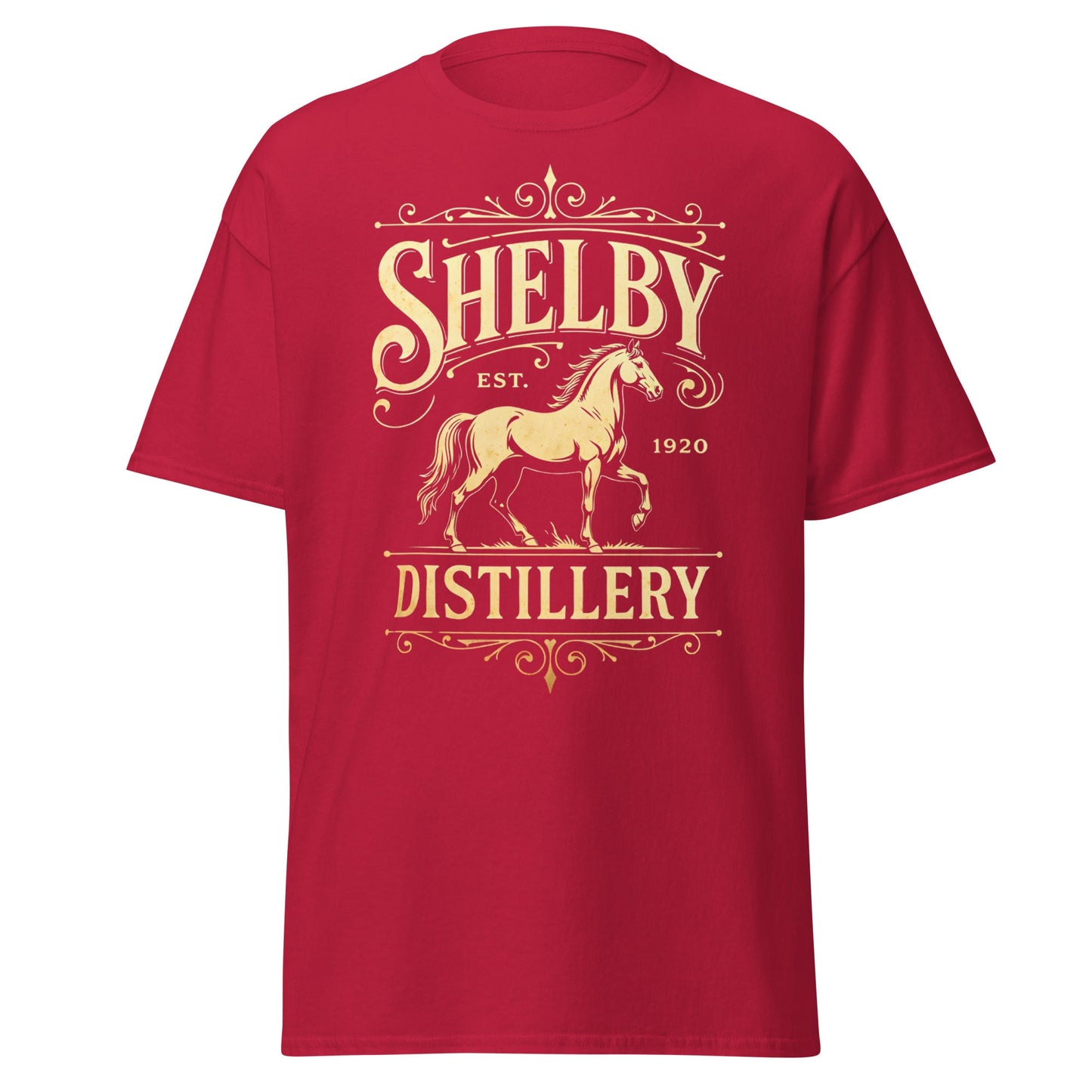 Shelby Distillery T-Shirt - Vintage 1920 Bourbon Style Tee - Cardinal - T-Shirts Online
