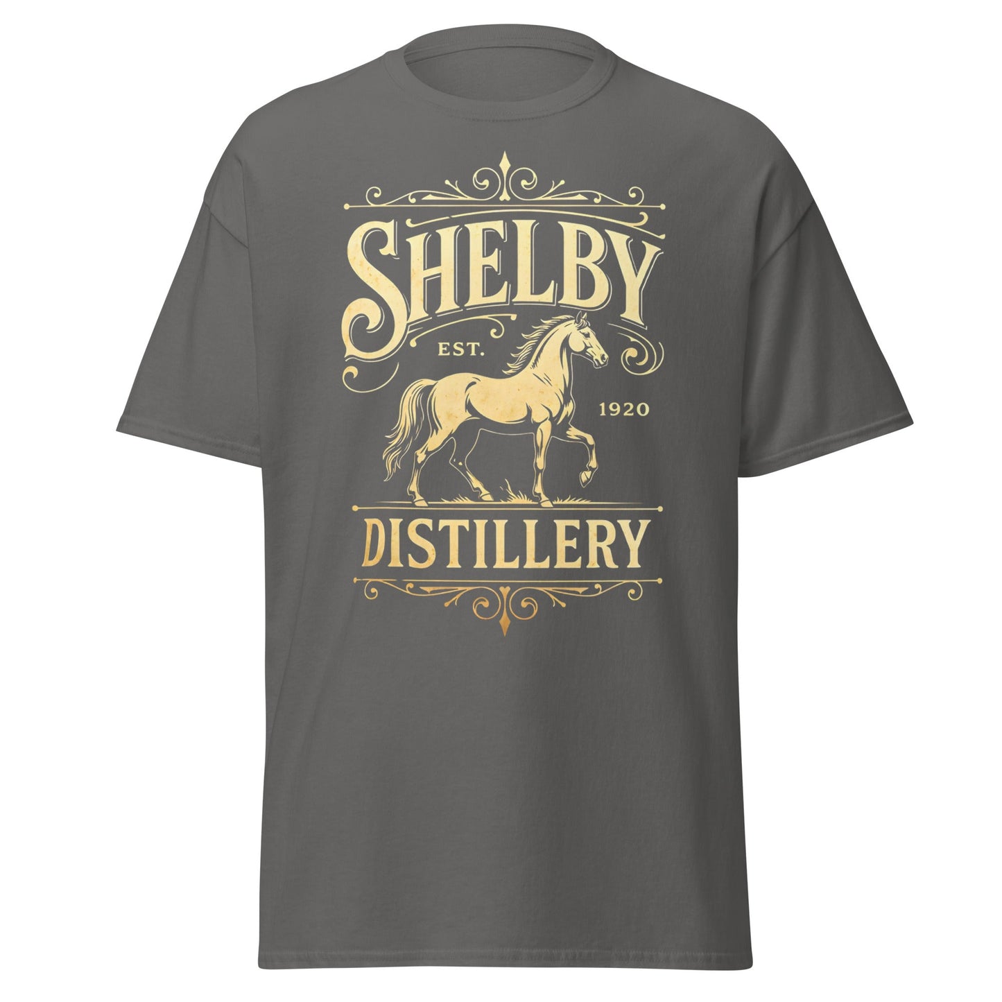 Shelby Distillery T-Shirt - Vintage 1920 Bourbon Style Tee - Charcoal - T-Shirts Online