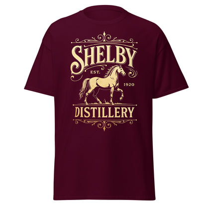 Shelby Distillery T-Shirt - Vintage 1920 Bourbon Style Tee - Maroon - T-Shirts Online